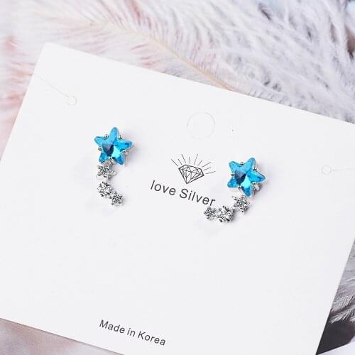 Free shipping fashion trend earrings blue stars earrings blue five-pointed star shape womens silver earrings