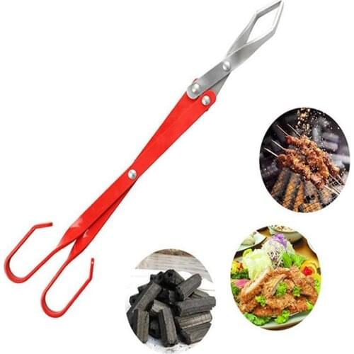Carbon Oven Charcoal Tong Stainless Steel Pliers Plastic Handle BBQ Tool Heat-resistant Safe Use Folder Carbon Tool