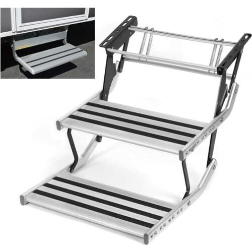 Rv covers RV Replacement RV Double Steps Manual Foldable Aluminium Alloy Ladder with Fixing Screw Rod Anti‑Slip M10 Mounting