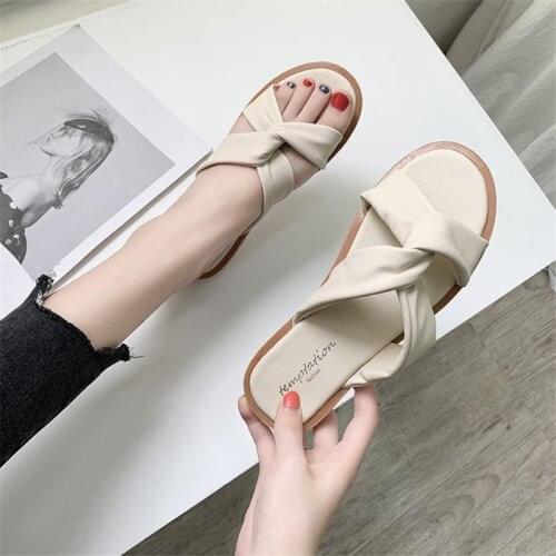 Women Slipper Woman Solid Slides Round Outdoor Casual Sewing Shoes Toe Green Yellow Colors Summer Beach Slides Flip Flops