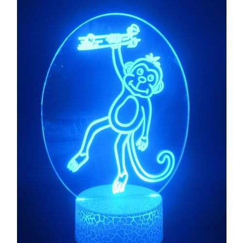 A Tropical Rainforest Animal Monkey 3D Lamp Battery Operated for Room Decorative for Christmas Visual Usb Led Night Light Lamp
