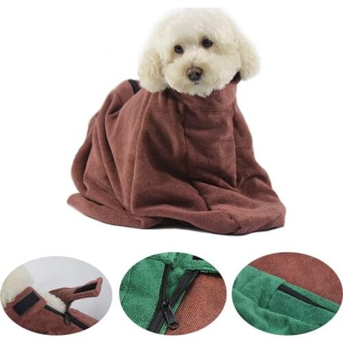 Ultra Fine Fiber All Wrapped Super Absorbent Pet Bathrobe Portable Cat Dog Pocket Bath Towel For Small Dogs Bathing Supplies