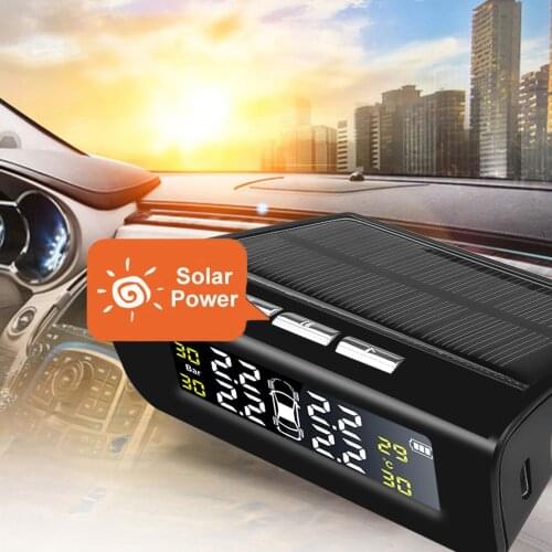 Smart Car TPMS Tyre Pressure Monitoring System Solar Power Digital TPMS LCD Display USB Auto Security Alarm System Tyre Pressure