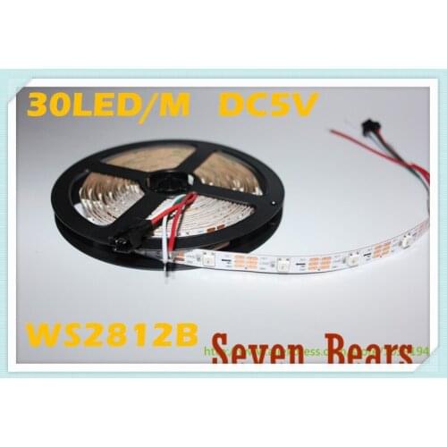 5m WS2812B Smart led pixel strip,Black/White PCB,30 leds/m WS2811 IC;WS2812B 30 pixels/M,IP20 DC5V