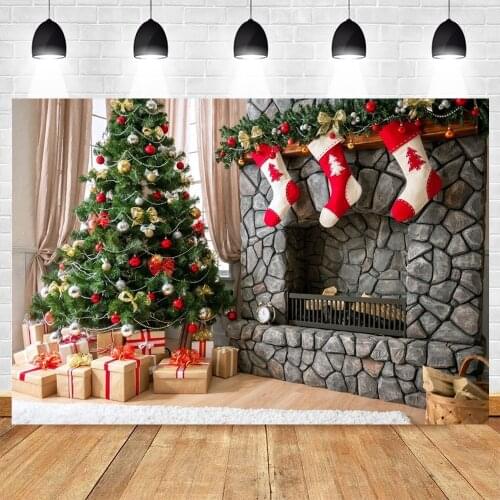 Yeele Christmas Tree Fireplace Sock Gift Backdrop Vinyl Photography Background For Photo Studio Decoration Photophone Shoot
