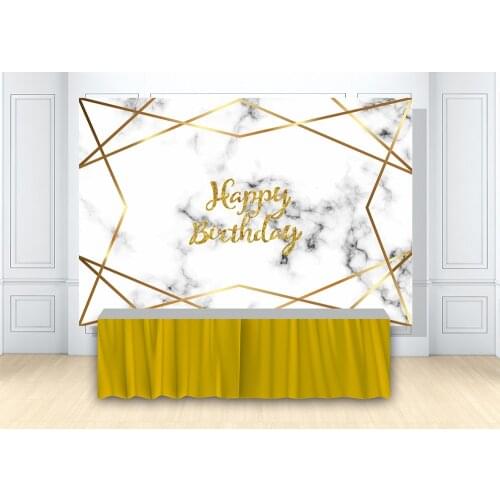 Adult Birthday Party Backdrop Banner White Marble Texture Background Golden Lines Frame Cake Dessert Table Backdrop Poster Decor