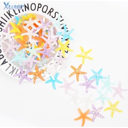 Xugar 10pcs Shiny Starfish Cabochons Resins Flat Back Glitter Resin for DIY Hair Clips Necklaces Embellishment Accessories Craft