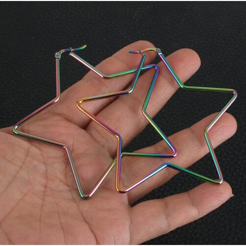 Womens Big Simple Star Multicolour Earring Fashion Stainless Steel Jewelry Earrings For Women EFGZAQCP