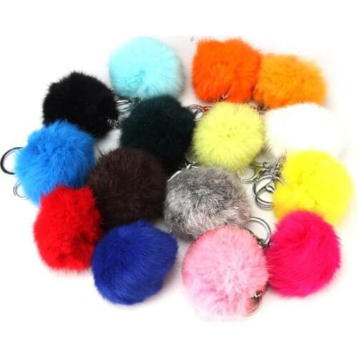 1pcs Soft Ball Plush Keychain Simple Ball Pompon Pendant Pompom Artificial Rabbit Animal Keychains Woman Car Bag KeyRing Toy