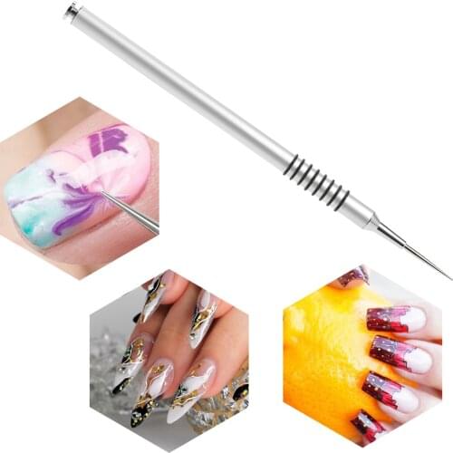 ANGNYA 1pcs Water Marble Nail Art Painting Pen Metal Drawing Pen Manicure Brush Tool Pointed Head S044
