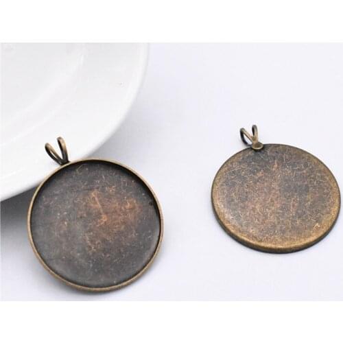 10pcs 25mm Inner Size Antique Bronze Plated Brass Material Simple Style Cabochon Base Cameo Setting Charms Pendant-B3-07