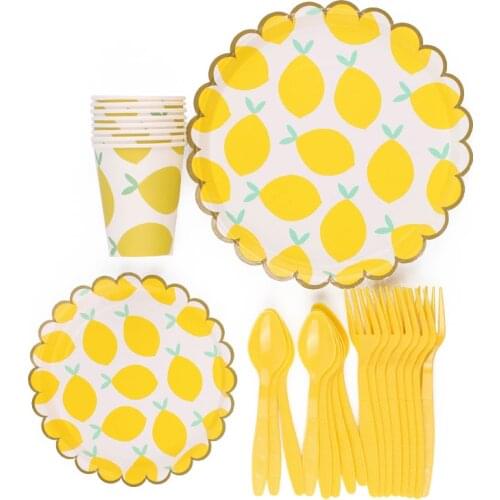 40Pc/Set Fruit Lemon Theme Disposable Tableware Birthday Decoration Baby Shower Plate Tablecloth Cup Napkin Forks Party Supplies