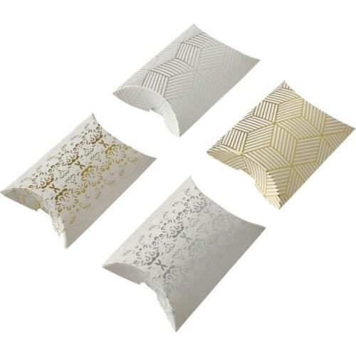 50pc Bronzing Candy Box Bag Craft Paper Pillow Shape baby shower Wedding Favor Gift Boxes Pie Party Bags Packaging Promotion