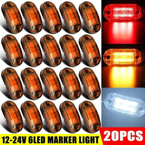 6LED Car Side Marker Lights Front Rear Clearance Indicators Lighting Lamp for Trailer Truck Rv Camper Boat Bus Caravan DC12-24V
