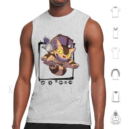 Totoro And Nekobus Happy Trip Tank Tops Vest 100% Cotton Anime Chihiro Geek Gatobus Ghibli Japan