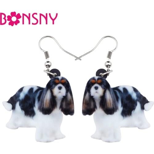 Bonsny Acrylic Elegant Cavalier King Charles Spaniel Dog Earrings Big Long Dangle Drop Animal Jewelry For Women Girl Ladies Bulk