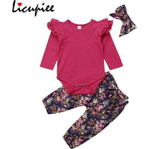 Boutique Kids Baby Girls Floral Romper Tops Pants Home Outfits Sets Clothes