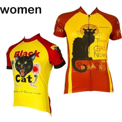 Black Cat Cycling Jersey Woman Yellow Short Sleeve Bike Wear Clothing Outdoor Triathlon MTB Maillot Ciclismo Hombre Cajastur