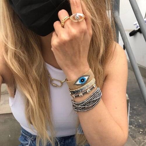 Go2Boho Turkish Evil Eye Bracelets Handmade Miyuki Jewelry Set for Women Crystal Armband Fashion Accessories Spiritual Jewellery