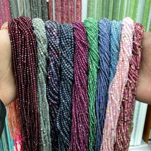 High Quality Faceted Natural Rubys Sapphires Garnet Tourmaline Stone Beads 2mm 3mm Loose Gem Stone Beads for DIY Jewelry Making