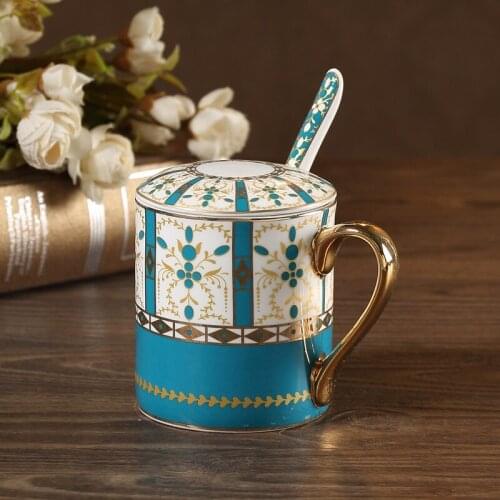 Ceramic Coffee Mugs With Lid & Spoon Breakfast Milk Tea Cup Office Drinkware Kitchen Drinking Utensils Wedding Gift 430ML