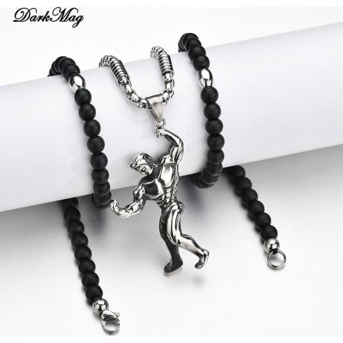 DarkMag Fitness Muscle Bodybuilder Pendants Necklaces Power Muscle Cool Men Gym Sports Strength Faith Health Choker Jewelry Gift