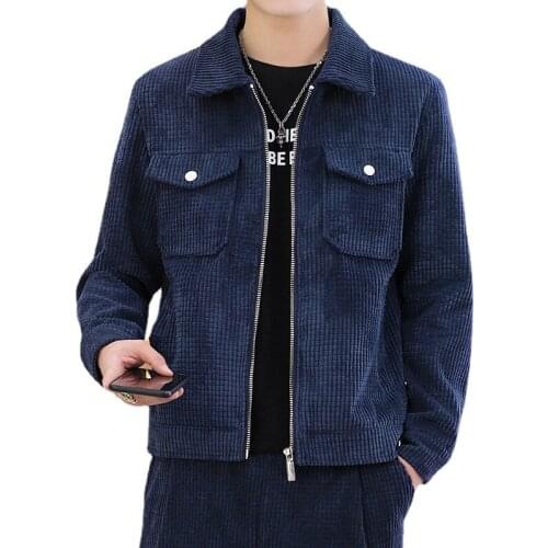 Jacket men autumn men loose tooling corduroy casual Outerwear Long Sleeve Slim Tops solid zipper Coats Streetwear Work Clothes