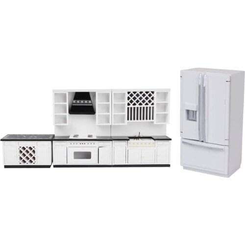 1:12 Scale Dollhouse Furniture Wooden Miniature Kitchen Cabinet Fridge Doll House Accessories Toys Gift for Children Kids Adult