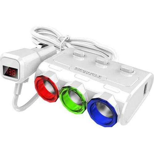 Cigarette Lighter Multifunction one three Car sockets One drag two with USB Vehicle charger Transfer plug for vehicle 12V