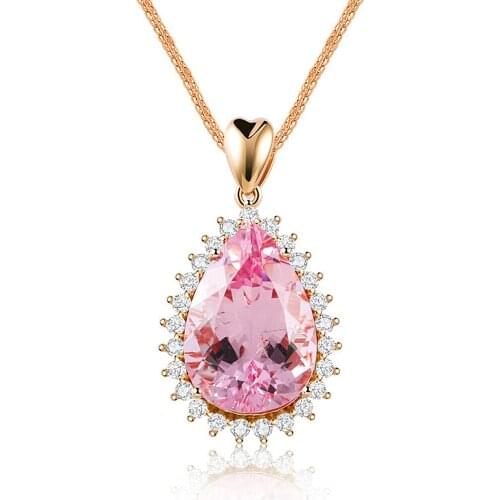 Fashion Chic 5 Carats Pink Crystal Zircon Diamonds Gemstones Pendant Necklaces for Women 18k Rose Gold Color Choker Jewelry Gift