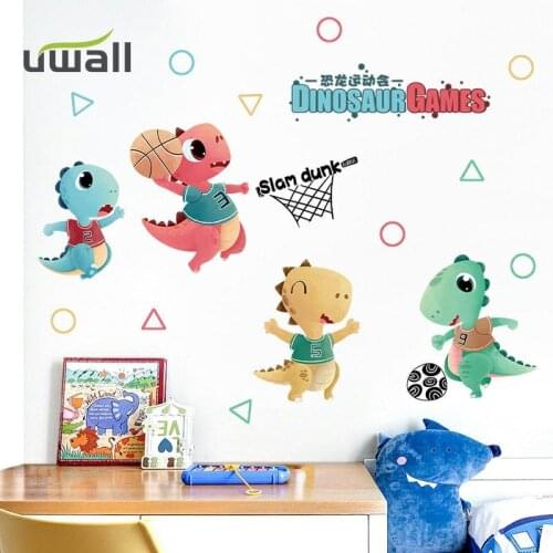 Cartoon Basketball Dinosaur Wall Stickers Kids Room Wall Decor Boy Bedroom Wall Sticker Home Decoration Self-Adhesive Stickers