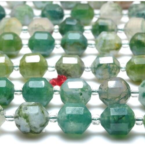 Natural Green Moss Agate Faceted Double Terminated Point Beads Wholesale Gemstone Loose Semi Precious Stone Jewelry Making 15"