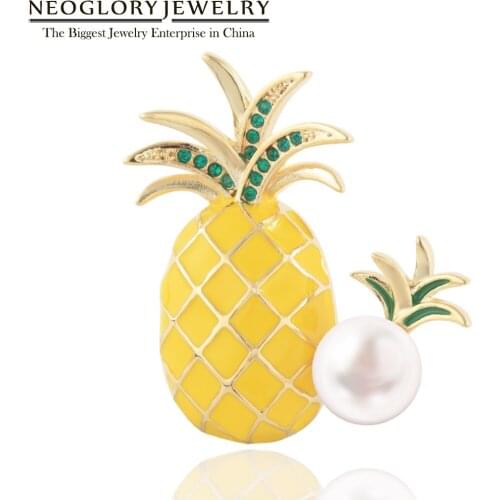 Neoglory Enamel Pearl Yellow Pineapple Fruit Brooches for Women Vivid Elegant Trendy Jewelry For Party Mother‘s Day Gift New Hot