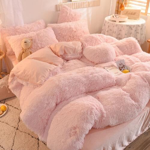 Mink Velvet Bedding Set Plush Winter Bed Set Thick Duvet Cover Solid Color Bed Sheets And Pillowcase Bedclothes Soft Home For