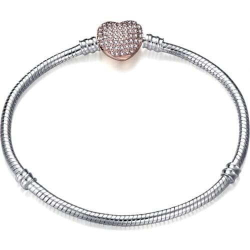 New Charm Heart Bracelet Rose Gold Silver Snake Bone Chain Fashion Women Basic Bracelet Beads DIY Jewelry Birthday Gift