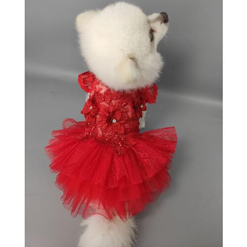 Handmade Dog Clothes Pet Dress Embroidery Chinese Gown Cat Apparel Classic Red Sexy Hollow Out Or Coral Fleece Lining 3 Options