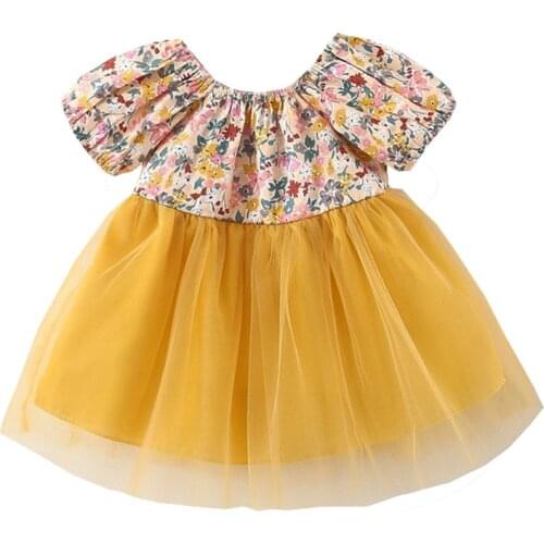 Backless Baby Girls Dress Floral Mesh Spliced Toddler Outfits Summer Kids Clothes