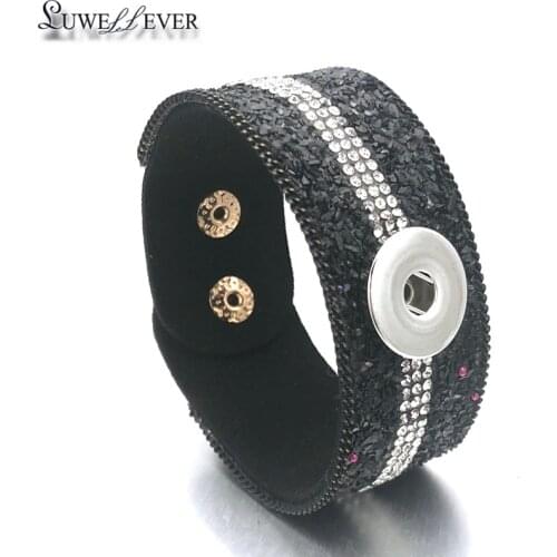 Hot Interchangeable Crystal 052 Rhinestones Velvet Leather Bangle Fit 18mm Snap Button Jewelry Charm Bracelet For Women Gift