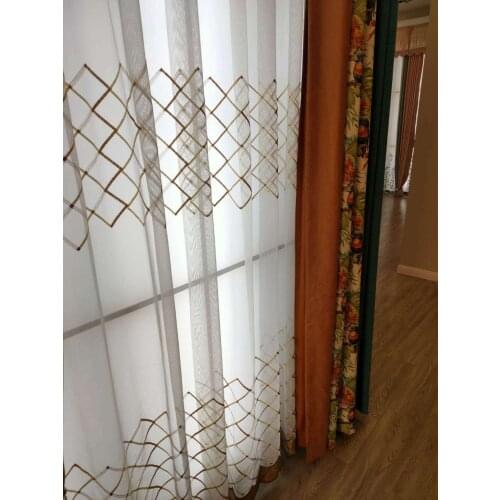 Simple Embroidered Plaid Tulle For Living Room Luxury Window Screen Curtains Sheer in Bedroom Bay Window Gauze Panel