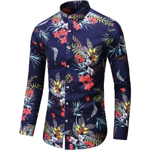 Plus Size 7XL Multiple colors Men Flower Printed Casual Shirt Slim Male Holiday Party Long Sleeve Dress Shirts Camisa Masculina