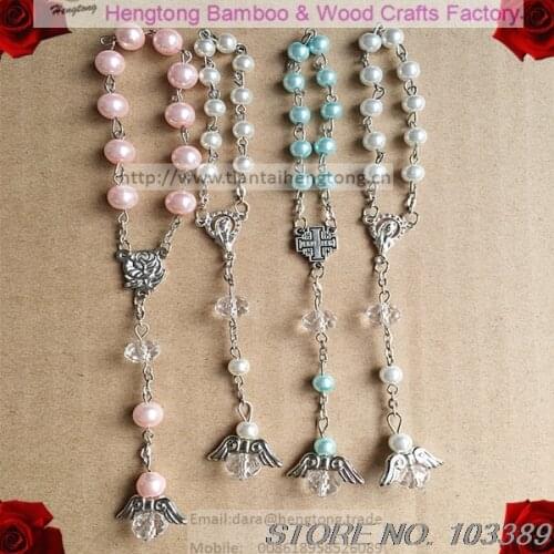 MIX color glass imitation pearl rosary bracelet,religious bracelet,car rosary,decade rosary angel wing pendant,faux pearl bead