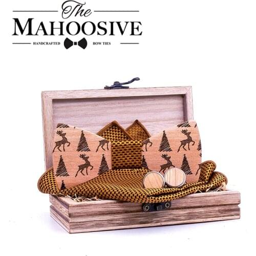 Christmas moose Design Xmas Wooden bowtie New Year Gift for Mens design necktie neckwear Christmas Gift with men gift box