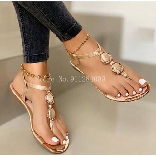 Gladiator Women Sandals Buckle Flat Shoes Woman Flip Flops Ladies Thong Bohemia Sandalias Mujer Summer Beach Shoes Female