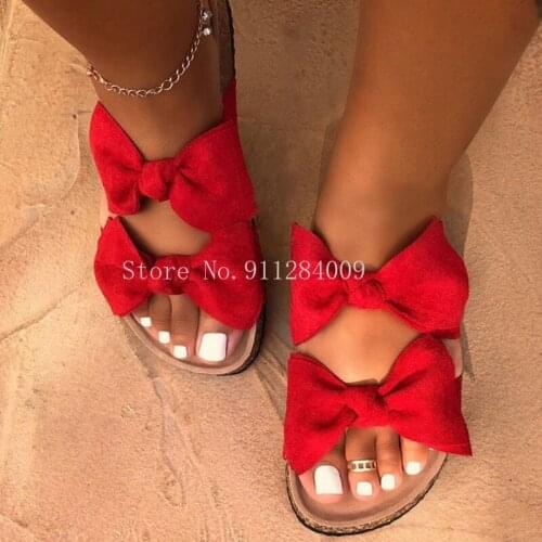 New Summer Women Sandals Silk Bow Flat Shoes Ladies Beach Shoes Slipper Outdoor Fashion Student Home Casual Slippers 35-43