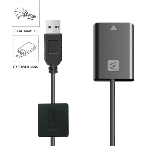NP-FW50 Dummy Battery Charger Power Bank USB Cable For Sony ILCE-7RM2 a7RM2 a7S a7SM2 QX1 QX1L SLT-A33 a35 a37 a55 Camera