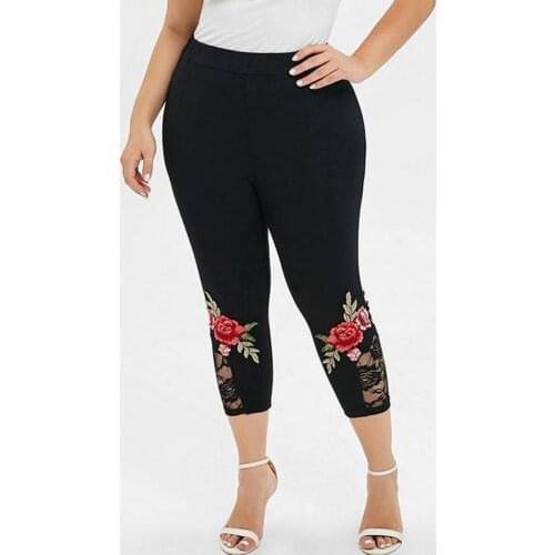 Women Plus Size High Waist Leggings Applique Lace Stitching Stretch Sports Pencil Pants Leggings Sweatpants Trouser #T2G