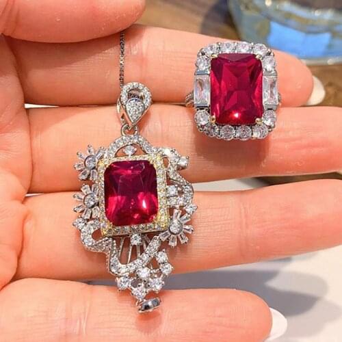 2021 Trend Vintage Emerald Gemstone Ring Pendant Necklace For Women Real 100% 925 Sterling Silver Jewelry Sets Anniversary Gift