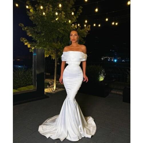 Vintage Long Off Shoulder Mermaid Wedding Dresses Corset Back Satin Court Train Robes De Mariée Bridal Gown For Women