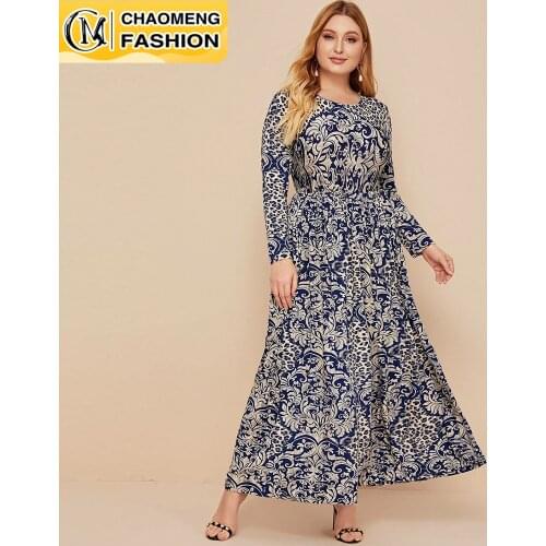 New Design Print Floral Long Sleeve Plus Size Women Turkey East Arab Maxi Casual Muslim Fashion Islamic Ramadan kaftan dresses