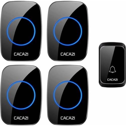 CACAZI Intelligent Waterproof Wireless Doorbell 1 Button 4 Receiver LED Light Home Cordless Call Ring Bell US EU UK AU Plug